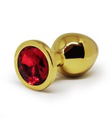 BQS - Buttplug i gullfarget metall med Krystall - Rød - Medium