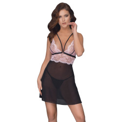 Cottelli Collection - Babydoll med blondeoverdel - Rosa/Sort