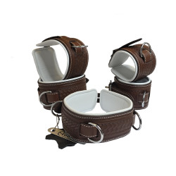 Avalon - LUST - Collar og Cuffs, 5 deler, Mørk Brunt og Hvitt