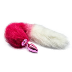 BQS - Buttplug med rosa plugg og gradert rosa og hvit hale